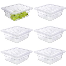 WELKOR 6 Pack Food Pan with Lids,1/6 Size Shatterproof Stackable Plastic Hotel Food Pan for Party, Catering, Home kitchens Meal Prep,-40°F to 212°F (1.1QT(1.1L), 1/6 size 2.5" deep)