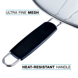 U.S. Kitchen Supply 13" Stainless Steel Fine Mesh Splatter Screen with Resting Feet & Black Comfort Grip Handle