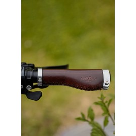Gusti Phil A. Leather Handlebar Grip, Bicycle Handle, Brown Leather, Metal Ring, Shiny Silver