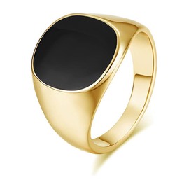 LIOYSIUT Black Onyx Ring for Men 18K Yellow Gold Over 925 Silver Ring for Womens Black Onyx Ring Sterling Silver Cocktail Ring Bezel Set Gemstone Bar Ring, Size 7, Sterling Silver, Onyx