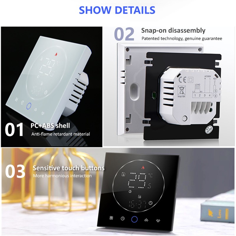 Smart Thermostat LED Screen Water Heating Control 13mm Recessed Wireless