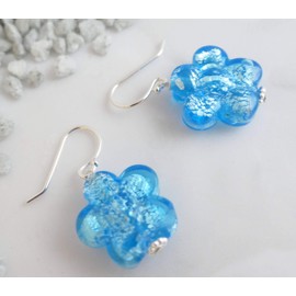 Murano Glas Blau Blumen Sterling Silber Ohrringe - Geburtstagsgeschenk - Weihnachtsgeschenk - Handgefertigte Geschenkideen für Frauen