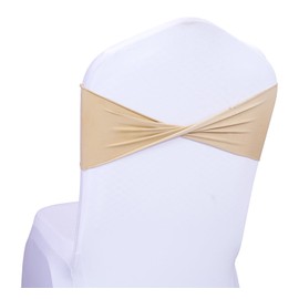 MDS Pack of 250 Spandex Chair Sashes Bows Elastic Stretch Dining Chair Bands Ties Without Slider Buckle Universal fits for Wedding Baby Shower Birthday Party Banquet Event Decoration - Champagne Gold