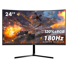 CRUA 24” Curved Gaming Monitor, 180Hz/144Hz FHD 1080P, Support 120% sRGB, AMD FreeSync, Low Motion Blur, Wall Mount Installs Compatible, for Office and Games(HDMI 1.4 & DP 1.2) – Black
