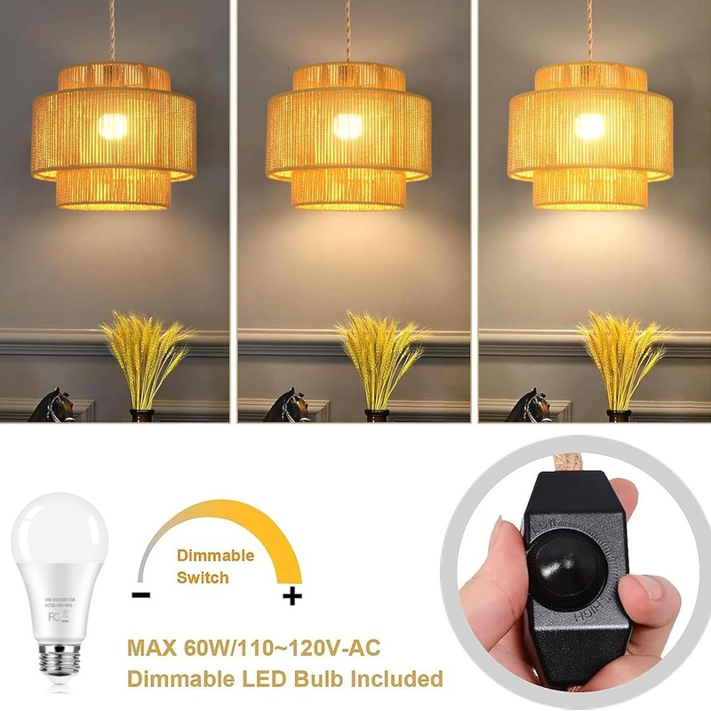 QIYIZM Plug in Pendant Light Hanging Lights with Plug in