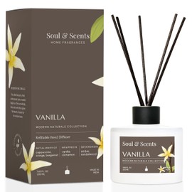 Soul & Scents Reed Diffuser Set – Vanilla | 7.43 oz Refillable Scented Oil with 6 Fiber Sticks | Long-Lasting Home Fragrance & Air Freshener for Bedroom, Bathroom, Office | Gift & Décor Piece