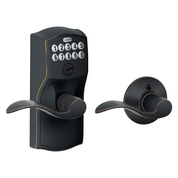 Schlage FE575 CAM 716 ACC Camelot Keypad Lock with Accent Lever, Auto-Lock, Electronic Keyless Entry, Aged Bronze