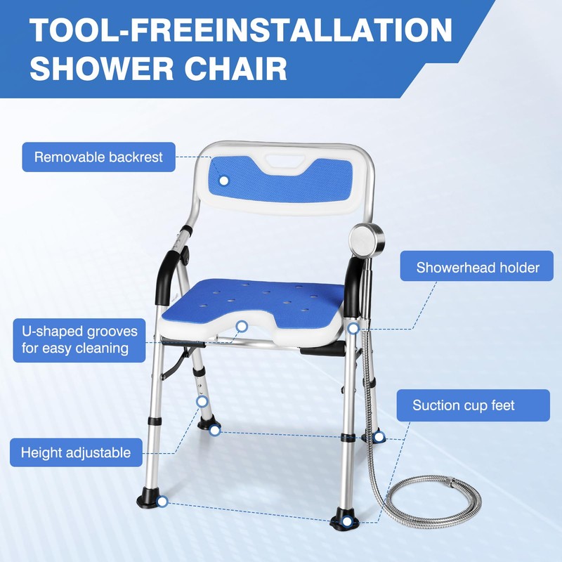 DEWEL Foldable Shower Chair for Elderly and Disabled, Folding Shower