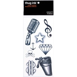 Thug Ink Temporary Tattoos – Volume IV – 8-Piece Set | Microphone, Dollar Sign, Anchor & More | Fake Water-Transfer Tattoos – Face & Body Temporary Ink for Fun & Flex