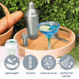 MATANA 24 Elegant Plastic Margarita Cocktail Glasses with Silver Rim (360ml / 12oz) - Sturdy & Reusable - Daiquiri Martini Glasses for Weddings Birthdays, Christmas & Outdoor Parties