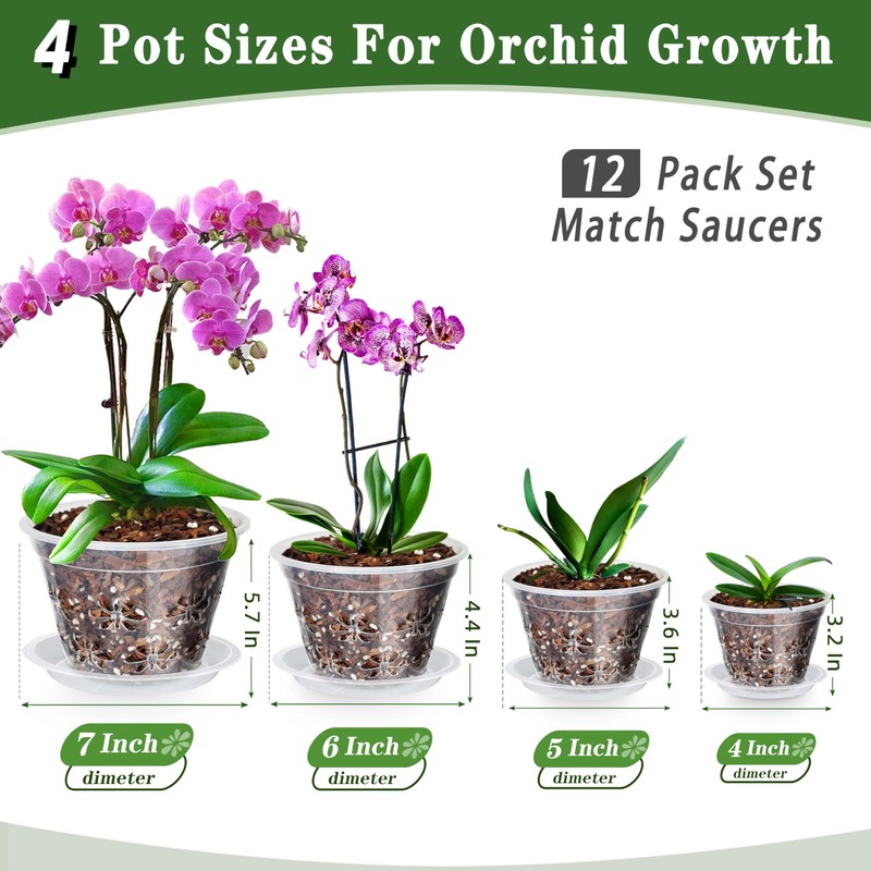Orchid Pot 12 Pack | 3 of Each 4,5,6,7 Inch,Orchid