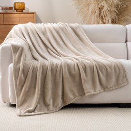 Sushing Luxury Flannel Warm Throw Blanket, Soft Lightweight Silky Plush Throw for Couch and Bed, Cozy Comfy for All Seasons(Grain, 50×70 Inches)