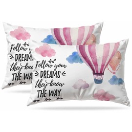 Zovinex Oblong Cushion Cover Farmhouse 2 Pack 12x20 Inch Soft Short Plush Throw Pillowcase Hot Air Balloons and Follow your dreams they know the way Pillow Cover for Couch Bed Sofa Chair,30 x 50 cm
