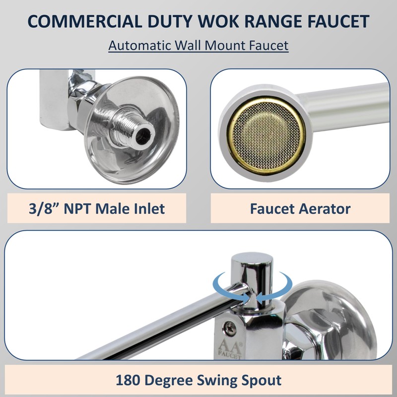 AA Faucet Wok Range Center-On Automatic Faucet with 17" Spout