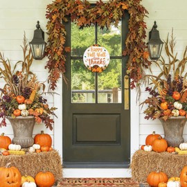 Thanksgiving Decoration, Happy Fall Yall Wood Door Sign, Autumn Fall Welcome Wreath Front Door Kitchen Bathroom Decorations, Give Thanks Wooden Hanging Sign Wall Party Decor Supplies