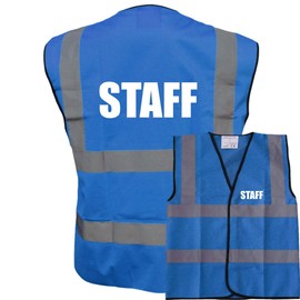 Staff Blue Hi Vis Viz Safety Vest Waistcoat, Reflective High Visibility Work Wear, Events, small