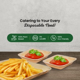 ECO Leaf 25 Disposable Palm Leaf Square Bowls, 3.5" (9cm), 100ml (3oz) - Snack Bowls, Sauce Pots, Ketchup & Mayo Pots, Eco-Friendly, Biodegradable Heavy-Duty Bowls for Weddings, Parties, Oven Safe