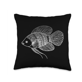 Elegant Line Art Dwarf Gourami Fish Throw Pillow