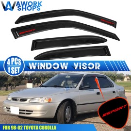 Fits 98-02 Toyota Corolla 4DR Window Visors Vent Rain Guard Shade w/ Red Sport