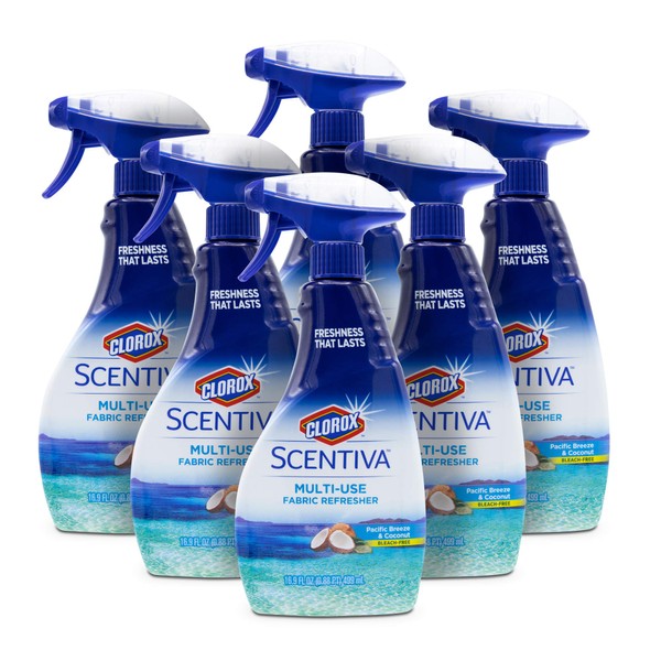 Clorox Scentiva Multi-Use Fabric Refresher Spray in Pacific Breeze & Coconut| Fabric Freshener for Closets, Upholstery, Curtains, and Carpets,16.9 fl oz - (pack of 6)