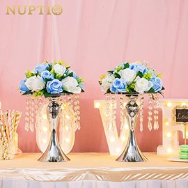 NUPTIO - 2 jarrones de metal para mesa de boda, 26 cm de altura, floreros de cristal para centro de mesa, color plateado, para decoración de aniversario, ceremonia, fiesta, cumpleaños, evento, pasillo