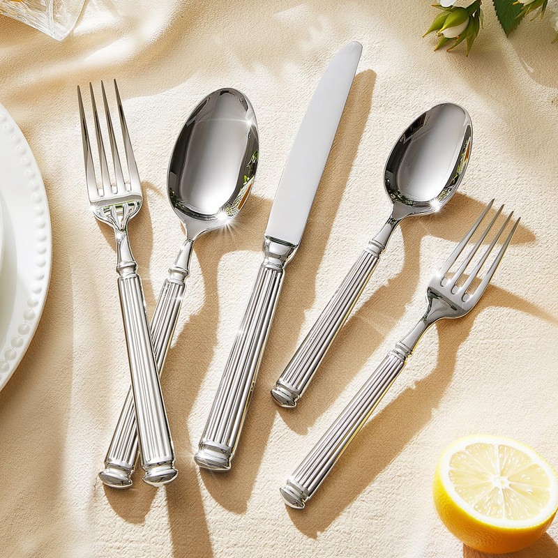 KINGSTONE Silverware Set, 5-Piece 18/10 Stainless Steel Flatware Set -