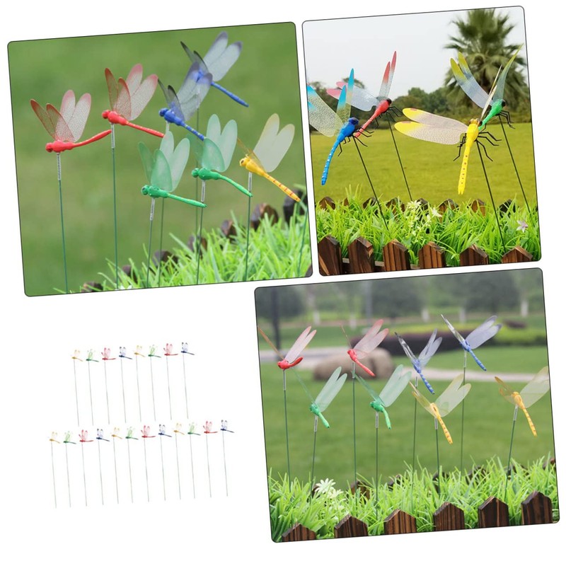 Kisangel Spring Bed Fake Dragonfly Stake Decor 20pcs Dragonfly Garden