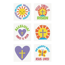 Fun Express - He Lives Glitter Tattoo Asst for Easter - Apparel Accessories - Temporary Tattoos - Glitter Tattoos - Easter - 72 Pieces
