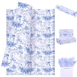 Pineraap 100 Sheets Something Blue Before I Do Bridal Shower Tissue Paper, Blue Floral Tissue Paper Flower Printed Gift Wrap for Wedding Bachelorette Engagement Party Decor, 14 x 20 Inch