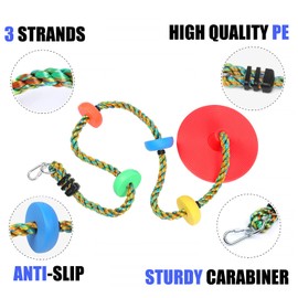 Tree Swing for Kids, 3-in-1 Climbing Rope with Platforms and Disc Seat, Indoor Outdoor Swing for Outside Trees Treehouse, 1 Pc, Red