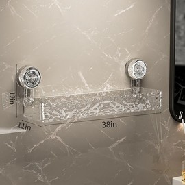 Suction Cup Bathroom Storage Rack, Removable Punch Free Bathroom Organizer Caddy, Modern Clear Storage Holder Bathroom Organizer Rack, Wall Mounted Bathroom Accessories Shelf, Luxury Style Home Organizer Supplies - Color: Transparent White