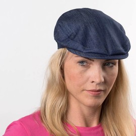 Lipodo Inglese Jeans Flat Cap for Women, Men, Children, Made in Italy, Denim Look, Flat Cap Made of 100% Cotton, Peaked Cap in 49-62 cm, Flat Cap for Spring/Summer, denim, 62