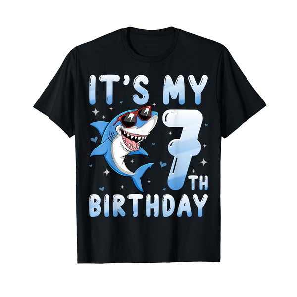 Kids 7 Years Old Shark Lover It's My 7th Birthday