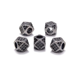 Zircon Pave Rhinestones Big Hole (5 Pcs Black on Gunmetal Diamond Cut Cube Beads (7x7mm)