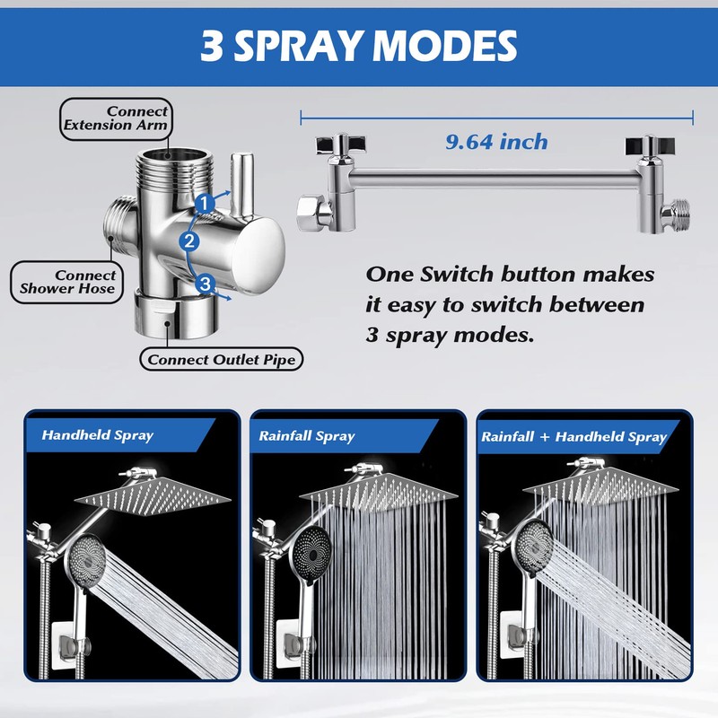 Shower Head,8”Rain Shower Head with Handheld Spray Combo with 11''