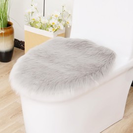 Yinfidee Toilet Lid Cover,Shaggy Faux Fur Fabric Toilet Seat Covers for Bathroom,Machine Washable Comfortable Soft Toilet Covers,20"x16",Universal Toilet Lid Fits Oblong/Round/Elongated Sizes (Gray)