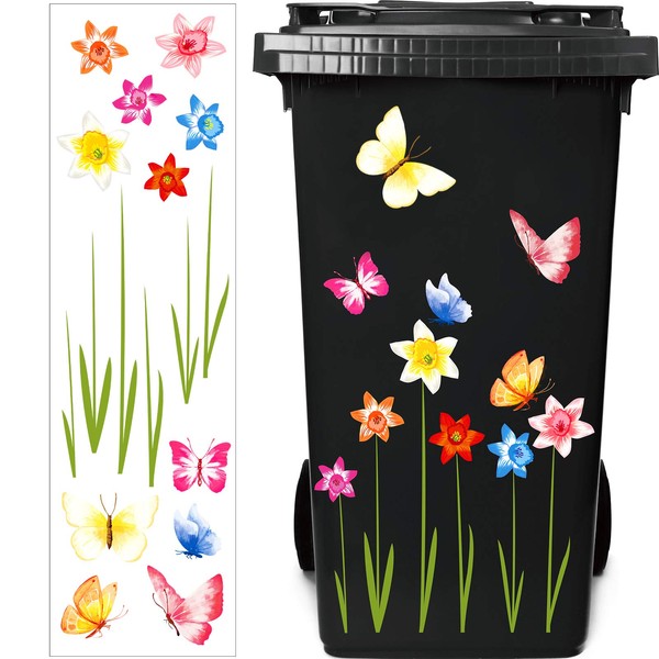 Outus Wheelie Bin Flower Stickers Bin Decorative Sticker Dustbin Flower Stickers Decal for Bins, Fridge and Household Decorations (Colorful)