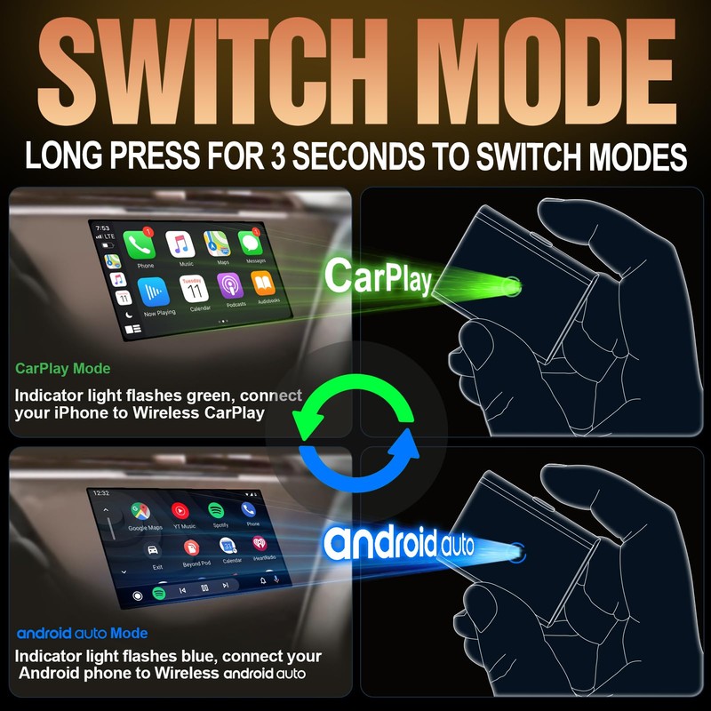Wireless CarPlay Adapter, 2-in-1 CarPlay & Android Auto Adapter, Easy