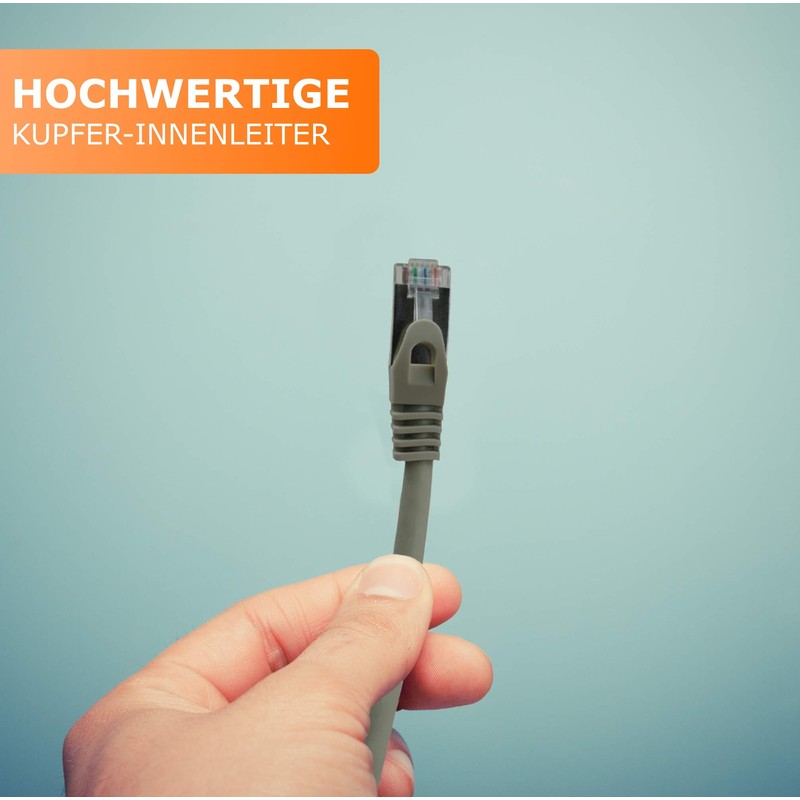 1aTTack.de 10m - grau - 1 Stück CAT.7 Netzwerkkabel Patchkabel