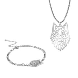 EUEAVAN Viking Animal Wolf Head Bracelet Wolf Lovers Hollow Vintage Bangle Forest Classic Amulet Celtic Nature Charm Jewellery Young Men Without Gemstone, Stainless Steel, No Gemstone