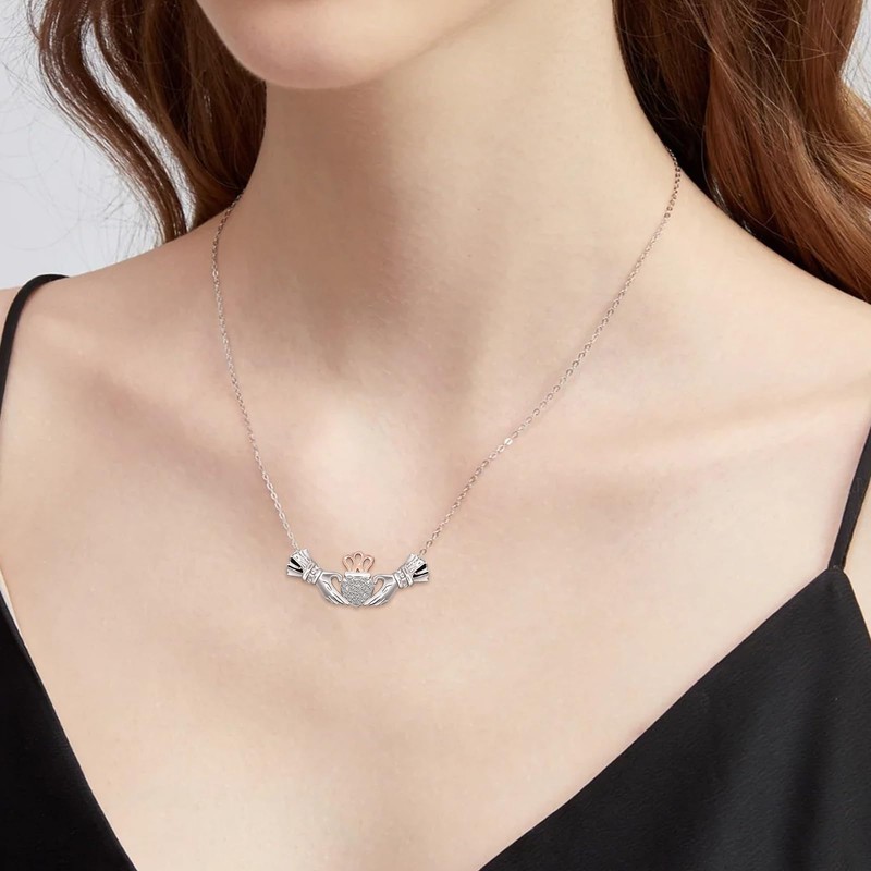 Irish Claddagh Necklace 925 Sterling Silver Heart Birthstone Gift（April）