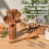 Natural Teak Kitchen Cooking Utensil Set with Holder, Wooden Spoons