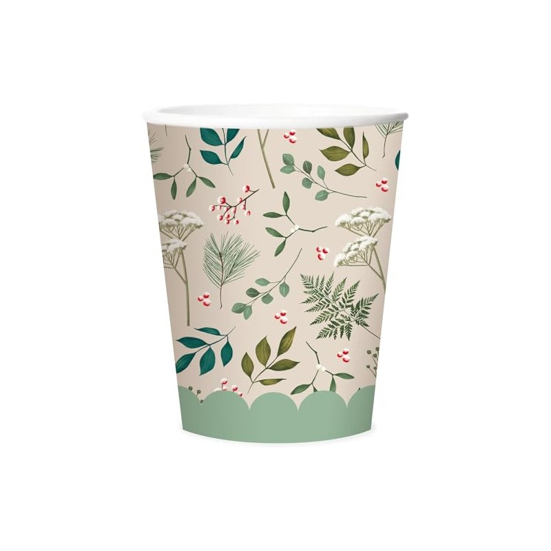 Quickdraw 16 x Christmas Paper Cups Traditional Holly Design Recyclable