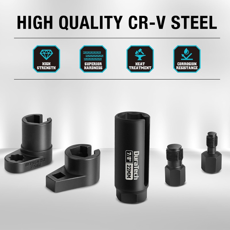 DURATECH 5PCS O2 Oxygen Sensor Socket Thread Chaser Set, 3/8"