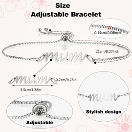 DSLSQD Mum Bracelet, Gifts for Mum Mother Bracelet from Son and Daughter Silver Charm Bracelets for Mother's Day Gift Sister Mum Bracelet for Girls Cube Adjustable Sister Mum Bracelet