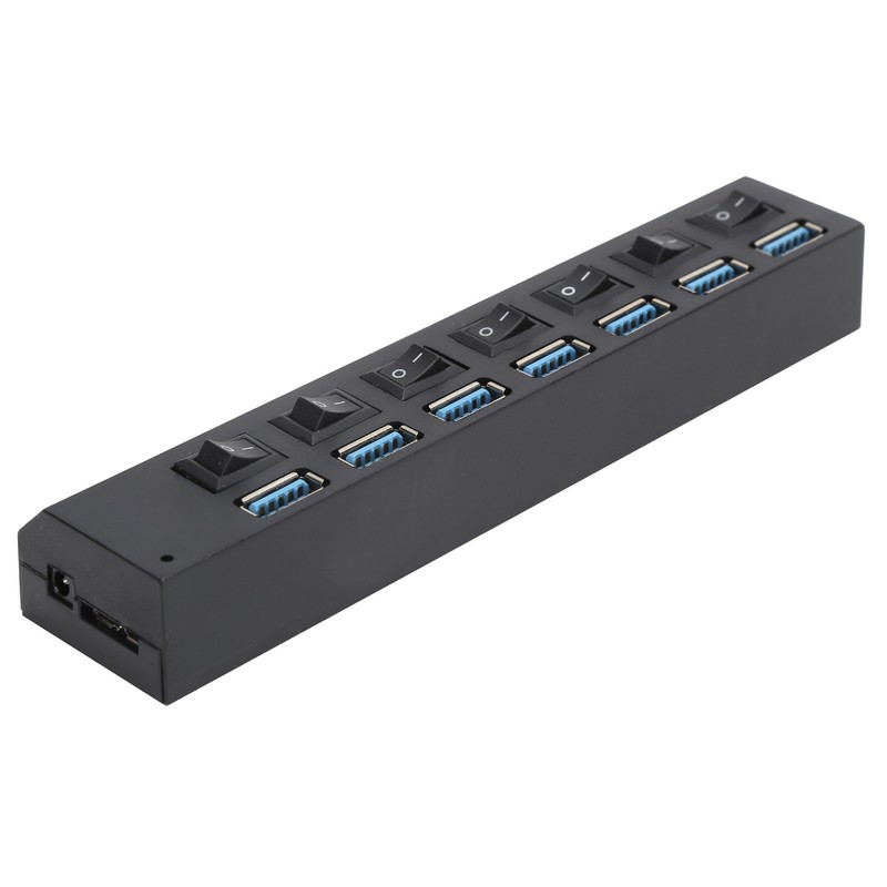 USB Hub 3.0 7‑Port High Speed Splitter Individual Switches Power