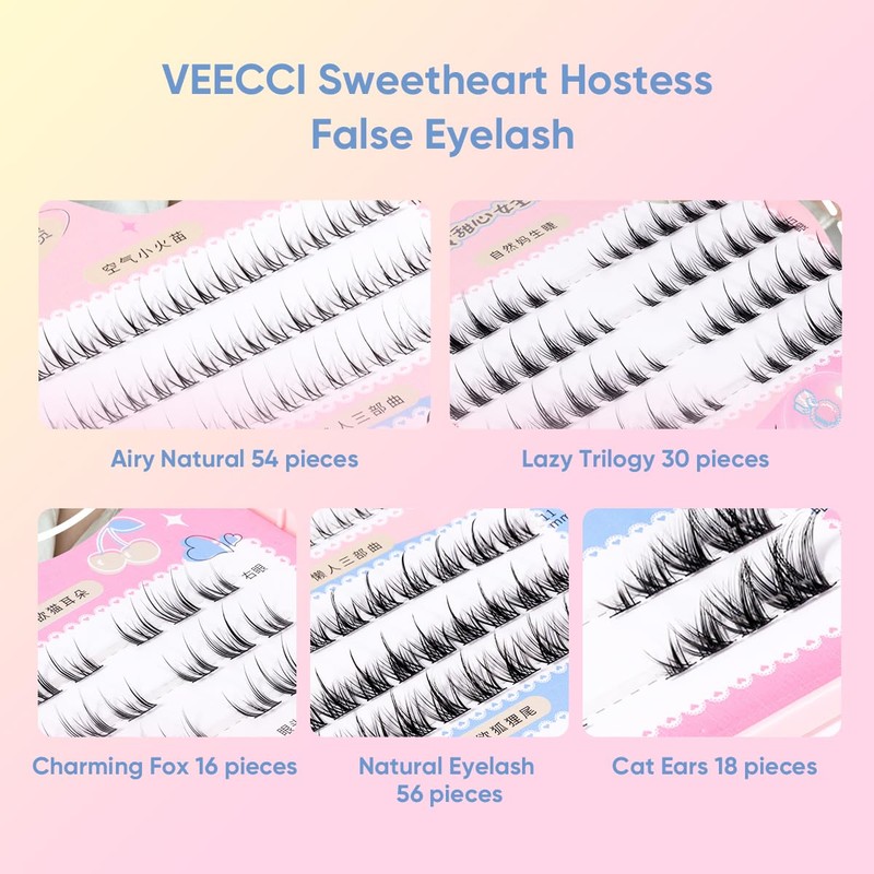 VEECCI False Eyelash Kit - Natural Soft Individual Eyelashes with