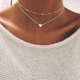 Heart Choker Necklaces for Women Y2k Necklace for Girls Silver Heart Chain Layered Necklace Boho Chocker Necklace Gift's for Girlfriend Daughter Friends