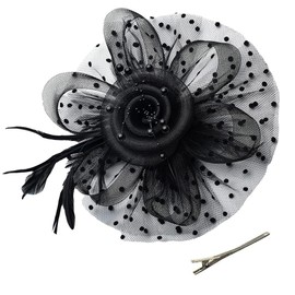 Black Kentucky Fascinators Hats for Women, Tea Party Headwear Mesh Flower Feather Headband & Hair Clip for Wedding Cocktail