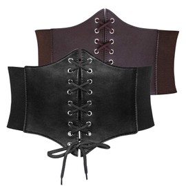 JASGOOD 2 Pack Women’s Elastic Costume Waist Belt Lace-up Tied Waspie Corset Belts for Women Corset Belt